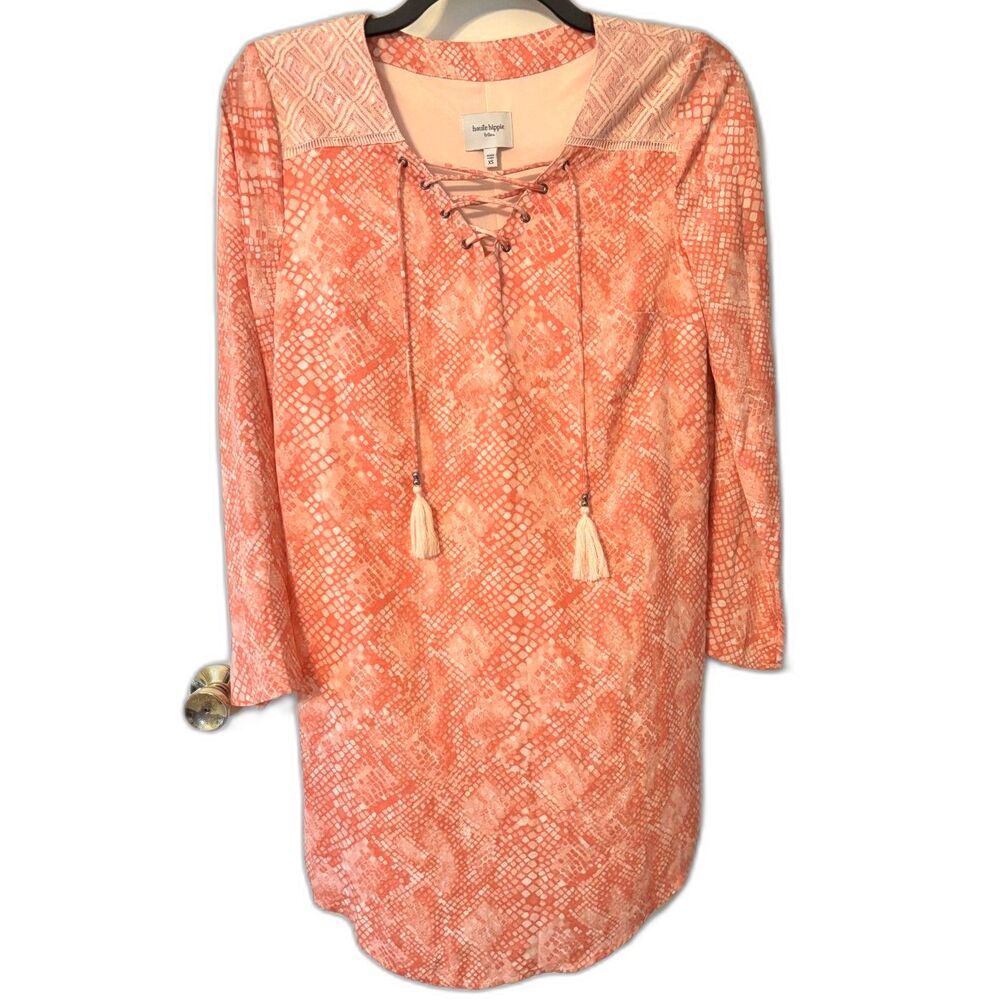 Haute Hippie Tribe Coral Snake Print Tunic Dress XS Lace-Up Boho